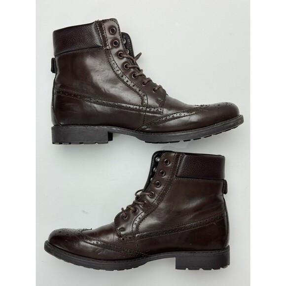 Size 9 - ASOS Men’s Brown Leather Brogue Wingtip Boots - Picture 2 of 7